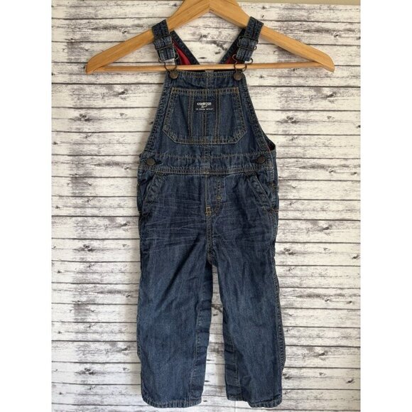OshKosh B’gosh Other - Oshkosh B’gosh 12 18 Months Classic Denim Blue Jeans Overalls Red Plaid Cotton